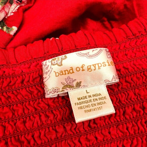 BOG Red Floral Crop Top Flutter Sleeves Ruched Front Size Large - Picture 7 of 10